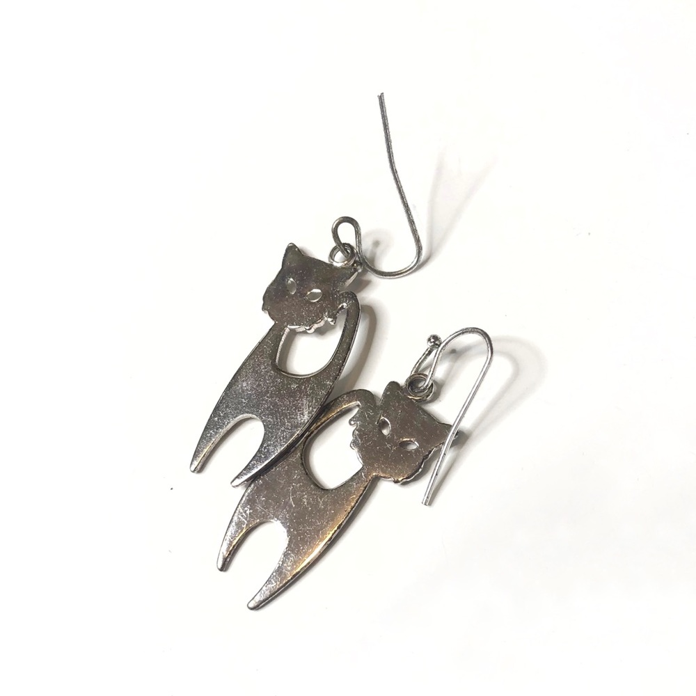 Sterling Silver Halloween Cat Dangle Earrings - Picture 4 of 9